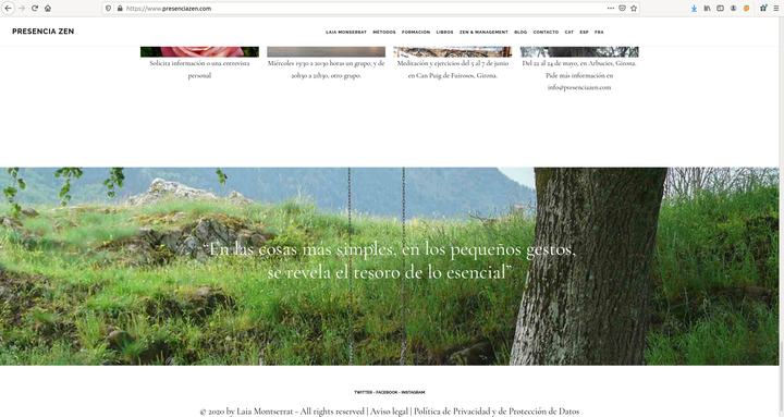 impresión de pantalla de la web presenciazen.com, ejemplo de sitio web sobre zen